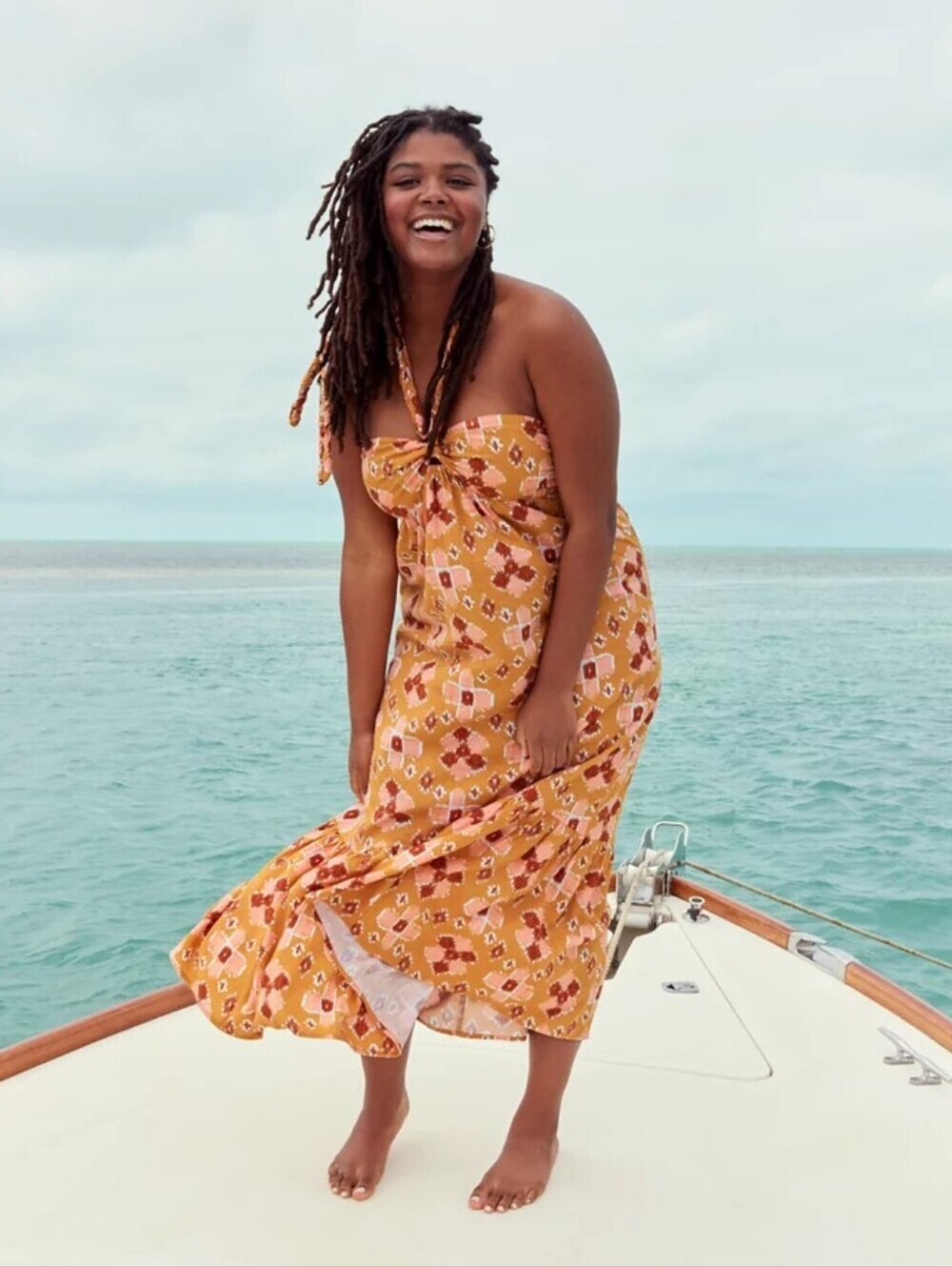 Aerie | Orange Linen High Low Halter Maxi Sundress Size XL